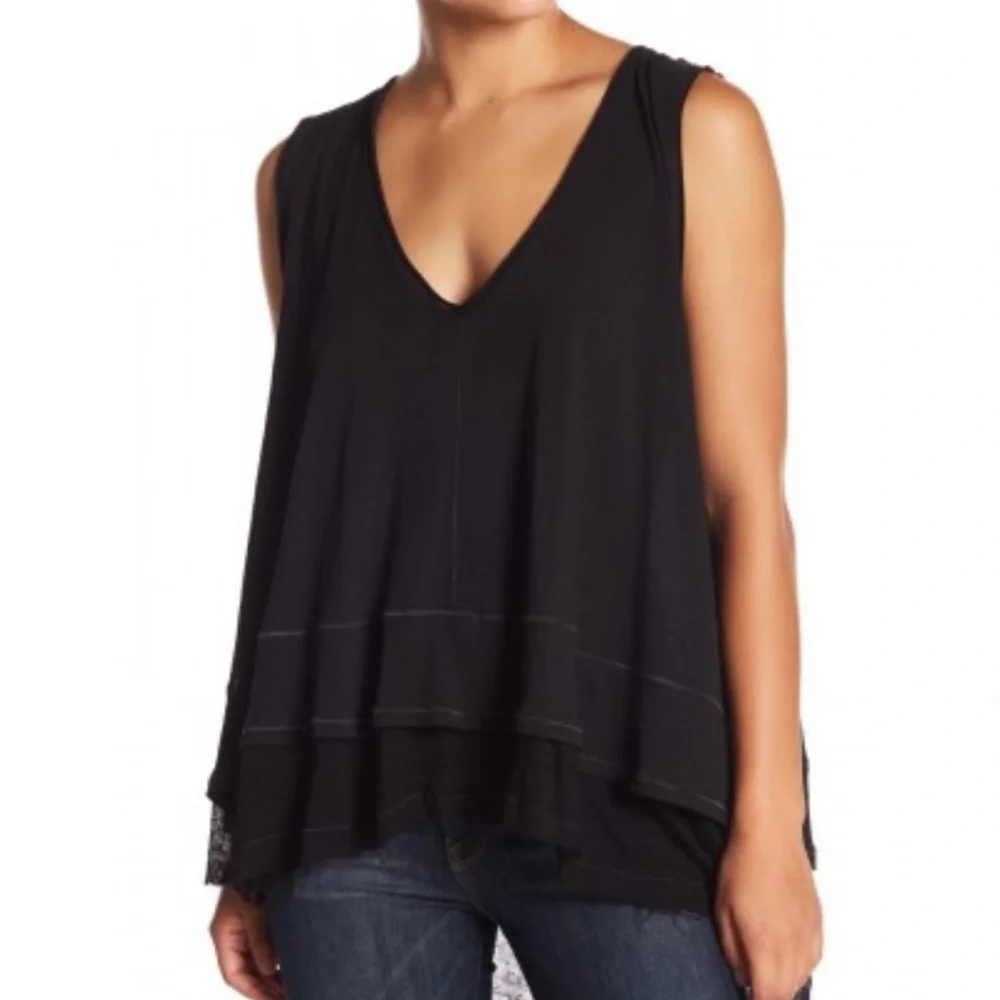 Free People Peachy Tank Sleeveless Top Black Size L NWT We the Free - Picture 1 of 7